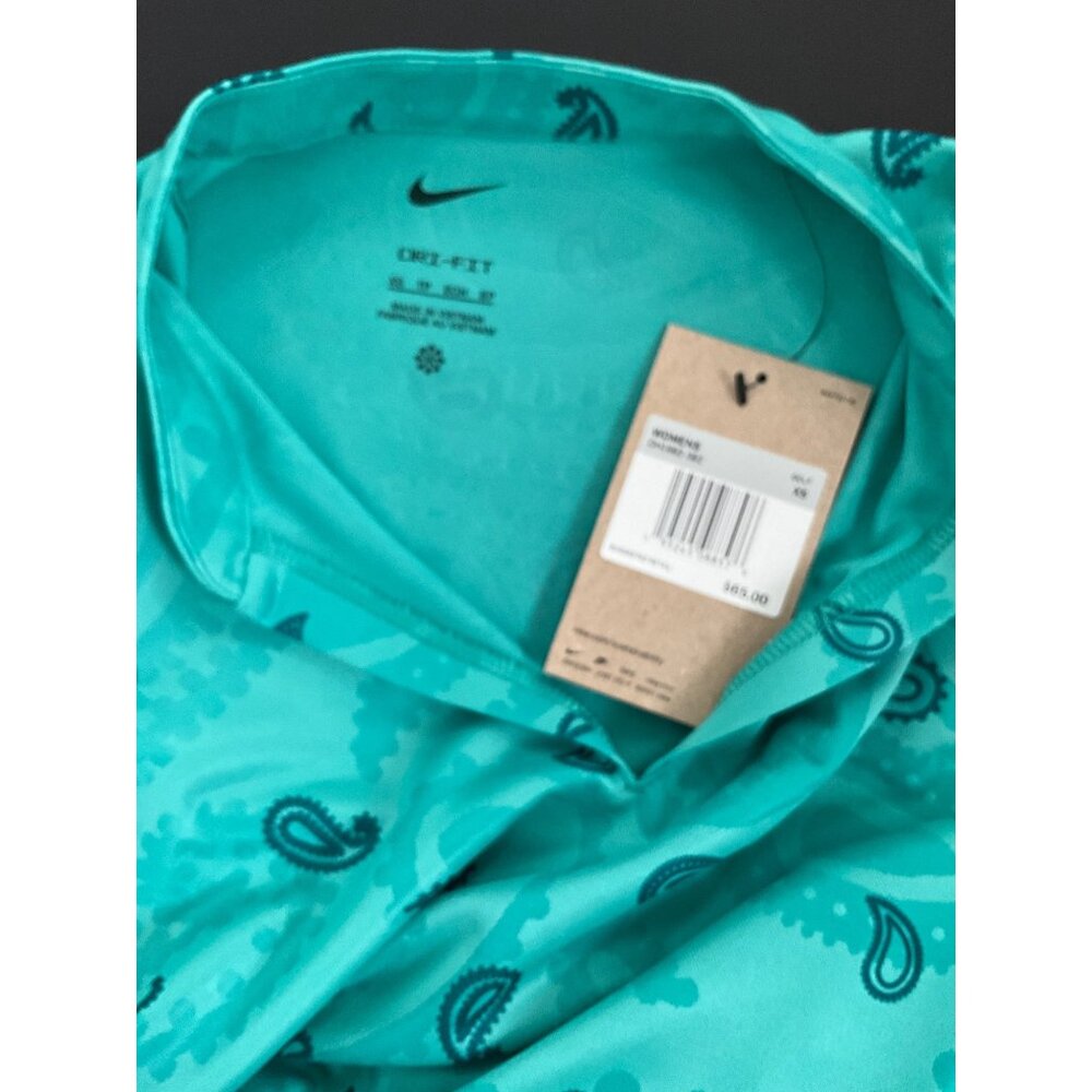 Nike Womens XS Teal Paisley Dri-Fit Polo Shirt 100% Polyester - Picture 6 of 12